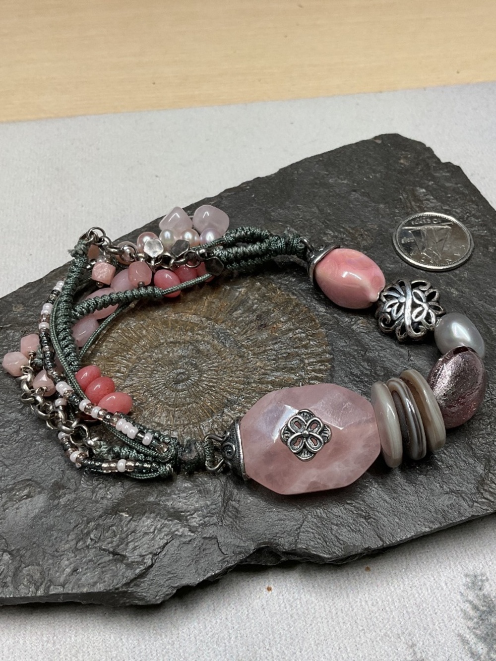 Pink amethyst beaded stretch bracelet
